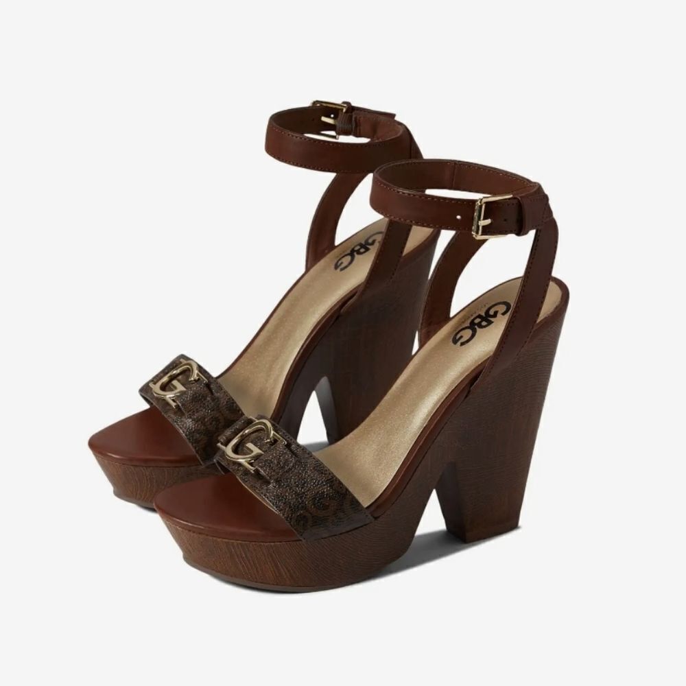 New GBG Los Angeles by G by GUESS Selah brown platform chunky lug soles sandals